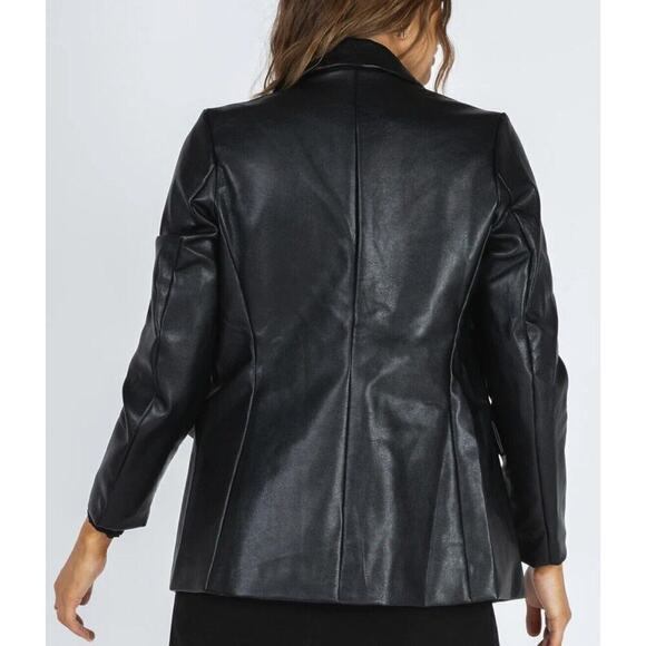 Princess Polly BLACK FAUX LEATHER DOUBLE BREASTED BLAZER JACKET PLUS SZ 20 NEW - Picture 2 of 16